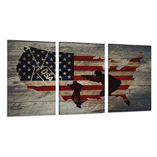 Vintage Wood Plank Style American Flag U.s. Army Soldier Patriotic Culture History Art Deco Oil Pain Canvas Wall Art Prints For Wall Decor Room Decor Bedroom Decor Gifts 24X36Inch(60X90Cm) Frame-Sty #TOP10