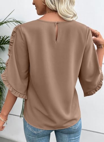 EVALESS Length Sleeve Womens Tops Dressy Casual Blouses Crewneck Ruffle Sleeve Shirts Summer Outfits Business Work Tops - image 4