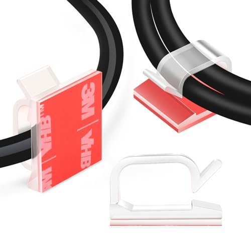 60 PCS XHF 3/4” Adhesive Cable Wire Clips Clear, Cable Staples Outdoor Cable Management Wire Organizer Cord Holder for Under Desk, Car, Wall, TV PC Ethernet Cable