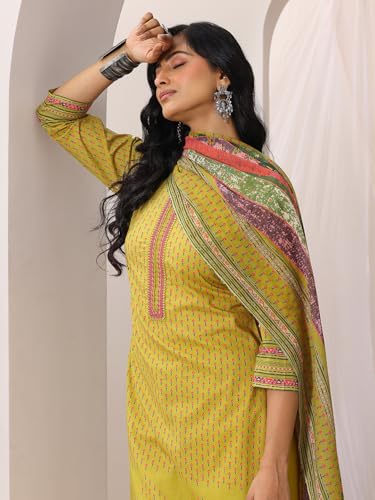 Image of Libas Printed Cotton Straight Kurta With Trouser and Dupatta