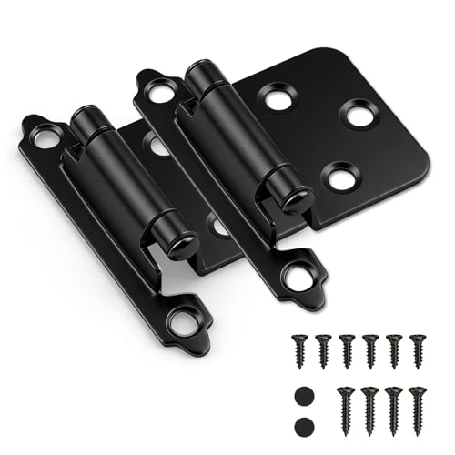 KNOBWELL 1 Pair (2 Pack) 1/2\" Semi Overlay Self Closing Cabinet Hinges, Black Face Frame Cabinet Door Hinges, Easy Install Flush Face Mount with Quiet Bumpers for Kitchen and Bathroom, 95-110Â°