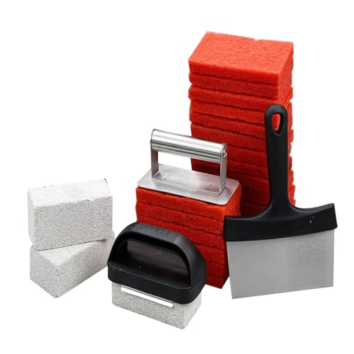 EJPPDHCO 26Pc/set Griddle Cleaning Kit Heavy Duty Flat Top Griddle Grill Tools Set With Basting Cover Scraper Scouring Pad Cleaning Brush