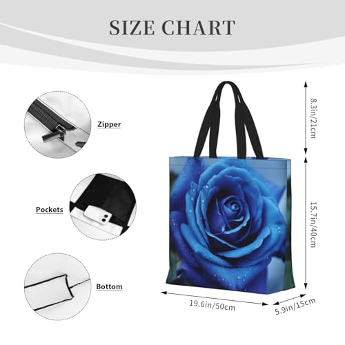 Canvas Tote Bag for Women Shoulder Tote Purse Reusable Grocery Bag Romantic Blue Rose Aesthetic Shopping Bags2