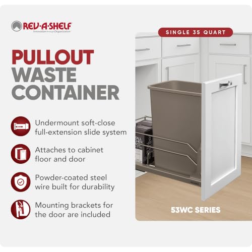 Image of Rev-A-Shelf Single Pullout Trash Can w /Soft-Close Slides, 11.5 inch Min Opening