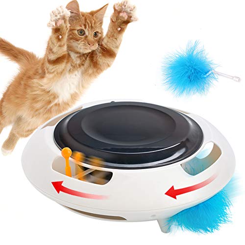 Pawzone Interactive Cat Toys Automatic Kitten Toy with Feather,Funny Pet Teaser Toys for Indoor Cats (Grey)