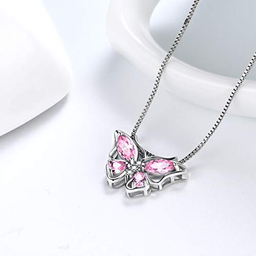 Aurora Tears 925 Sterling Silver Butterfly Necklace,Women Butterflies October-Tourmaline Birthstone Pendant Necklace For Birthday Wedding Gift #TOP4