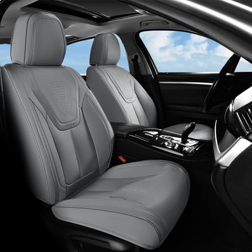 Image of FLORICH Car Seat Covers Front Seats, Luxury Waterproof Faux Leather Seat Covers Cushion, Car Seat Protectors Universal Fit for Most 5 Seats Vehicles - Gray