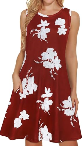 Image of elescat Women's Summer Dresses 2026 Beach Casual Sleeveless Floral Print Tank Loose Sundress with Pocket