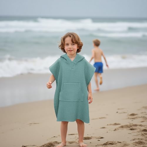 Image of Hooded Kids Beach Towel - Soft Poncho Towel for Babies and Toddler - Lightweight Waffle Cotton Towel Cover Up for Beach and Pool and Bath