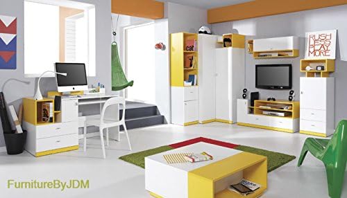 Classic Teenager/Kids Furniture Set Composition MOBI System D. Corner Wardrobe, TV Table, Wall-mounted Shelves, Free Standing Display Units, Desk and Coffee Table.