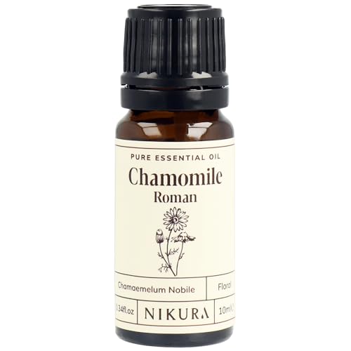 Nikura Roman Chamomile Essential Oil - 10ml | Perfect for Diffusers for Home, Sleep, Aromatherapy, Humidifier, Bath | Great for Self Care, Skin, Stress Relief | Vegan & UK Made