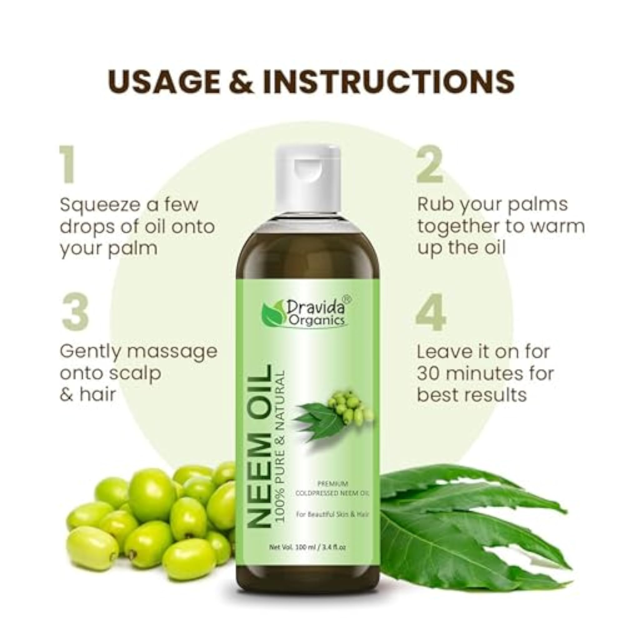 Cold Pressed Neem Oil for Skin & Hair Growth, Pure