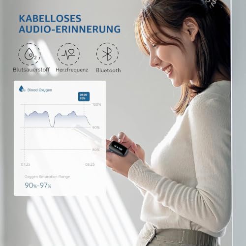Tragbarer Schlafmonitor Bluetooth, Sauerstoffpegelmonitor mit akustischer Erinnerung am Gerät...