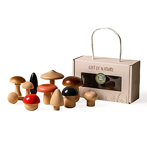 Image of Promise Babe Wooden Mushroom Toys, Montessori Wooden Blocks Stacking Toys for Toddlers 11 Pcs, Miniature Mushroom Various Sizes Woodland Creative Craft Home Decor
