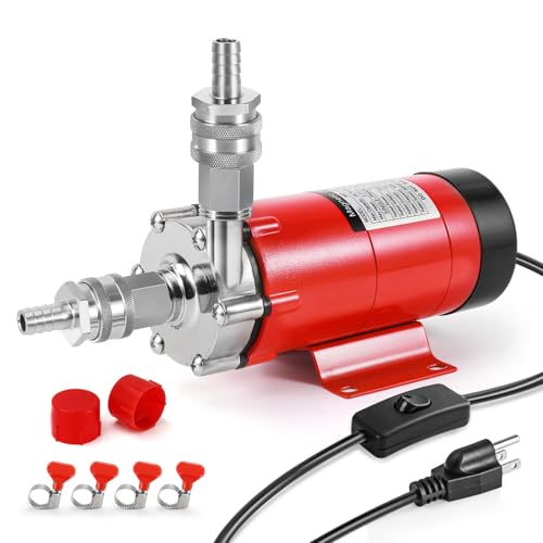 Wort Pump High Temp Magnetic Beer Pump Food Grade Wort Pump for Brewing Stainless Steel Head Brew Pump Magnetic Drive Pump Homebrew Wort Transfer Pump with Inline Switch Quick Disconnects