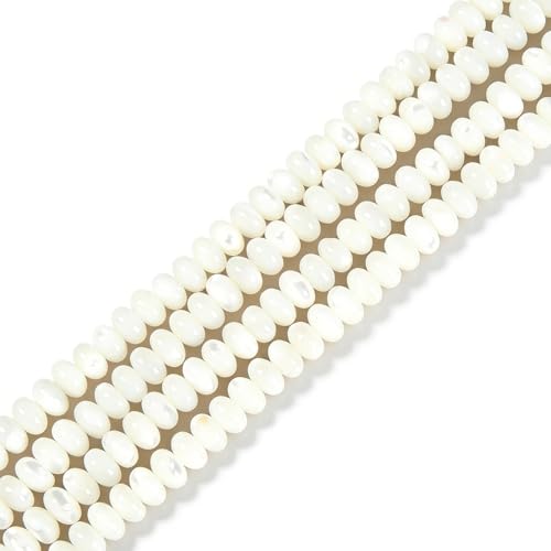 Image of HAAMIIQII Natural White Mother of Pearl Shell Beads 3x4mm Abacus Rondelle Shape Semi Precious Stone Loose Gemstone Beads for Jewelry Making Strand 15 Inch (145-148pcs)