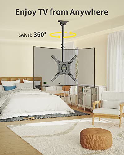 Am Alphamount Ceiling Tv Mount For 13-55 Inch Lcd Led Oled 4K Tvs/Monitors, Hanging Tv Mount Bracket Swivels Tilts Rotates Fits Flat/Sloped Roof, Max Vesa 400X400Mm, Holds Up To 77Lbs #TOP4