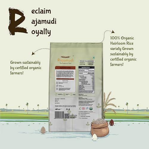 Image of Rajamudi - Authentic Rajamudi Rice (Unpolished) 1kg - Certified Organic | 100% Pure, Rich in antioxidants, Low GI | High Zinc | Non-GMO | Grown without Pesticides & Chemicals | Pride of Karnataka