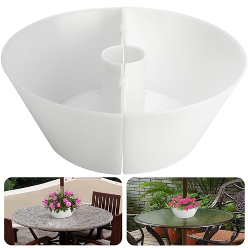 EBaokuup Umbrella Planter-Patio Table Flower Pot with Umbrella Hole-White Half-Circle Planter Pots for Indoor Outdoor Patio Table Garden Home Plants