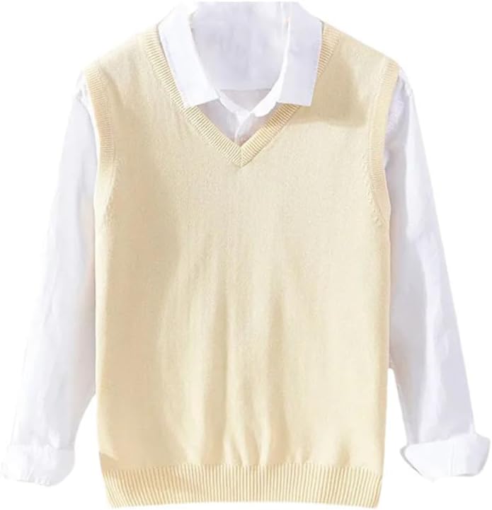 Men Solid Color Sweater Vest Men Knit Pullover Classic Slim V-Neck Sleeveless Pullover