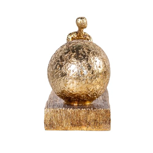 Estatua de Hombre con Esfera de Hierro Decorativa Dorada miniatura 4
