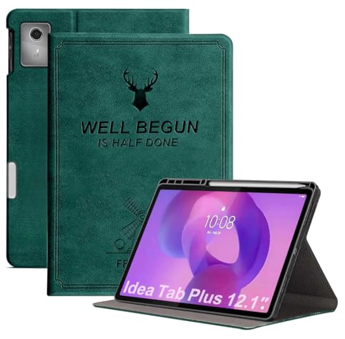 Image of ProElite Cover for Lenovo Idea Tab Plus 12.1 inch 2025 Case Cover, Deer Smart Flip Case Cover for Lenovo Idea Tab Plus 12.1 inch 2025 Tablet with Pen Holder, Dark Green
