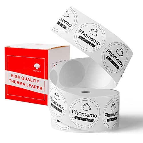 Phomemo M110 Thermal Round Label, Multi-Purpose Self-Adhesive Labels for Phomemo M110/M220/M221/M150/M200/M120 Label Printer, 1.18'' x 1.18'', 320 Labels/Roll, Labels for Small Business, Home, Office
