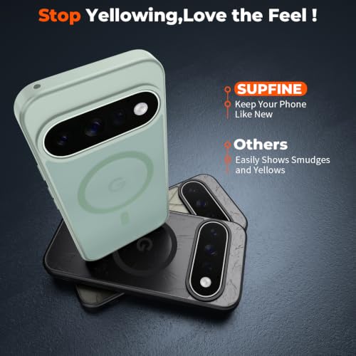 Image of SUPFINE Magnetic for Google Pixel 11 Case - Light Green | With Screen Protector,Translucent Matte,Built-in Magnets,Military Grade Drop Protection,Shockproof Phone Cover