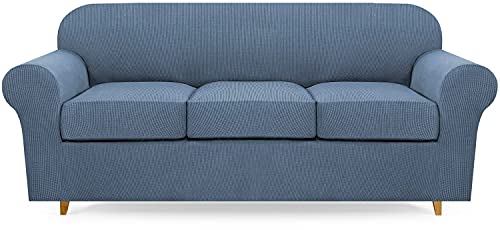 Lamberia High Stretch Sofa Cover For 3 Cushion Couch 4 Pieces Thick &Washable Plush Jacquard Sofa Slipover Couch Cover Furniture Protector For Dogs,Pets&Kids #TOP13