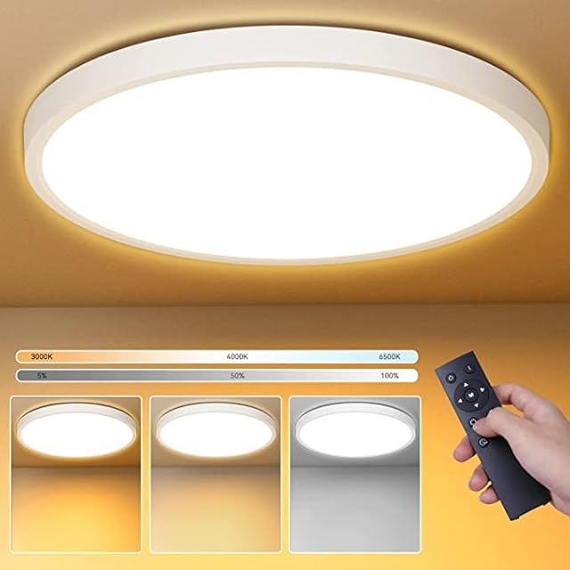 CHENBEN LED Ceiling Lights 24W 2520LM Dimmable Ceiling Light with Remote Control 3000K-6500K, 0.9Inch Flush Mount Ceiling Light White Ceiling Lamp for Kitchen Living Room Bedroom Office Bathroom