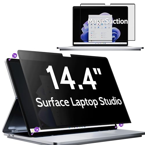 Image of Peslv Privacy Screen for 14.4 Inch Surface Laptop Studio 2 /1, MagicSuction Removable Anti Spy Black Protector, Glare Blue Light Filter for Microsoft Laptop Computer Monitor