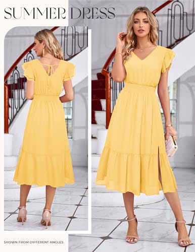 GRACE KARIN 2026 Womens Summer Dresses V Neck Ruffle Sleeve Floral Boho Beach A-Line Dress Light Yellow-Plain X-Large — view 3