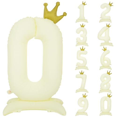 Standing White Crown Number 0 Balloon 40In Retro White Crown 0 Balloon