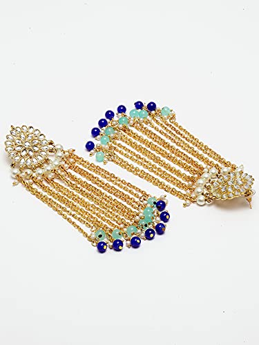 Image of Karatcart Kundan Tassel Earrings for Women (Pink and Green Beads)