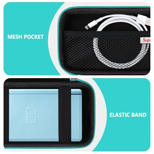 Image of Supmay Hard Carrying Case Compatible with Nintendo DS Lite NDSL, Gameboy Advance Games Storage Holder Travel Bag with Mesh Pocket for USB Charging Cable, Stylus, Earphones, Game Cartridge, Green