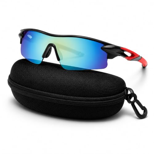 Image of Cycling Goggles for Men & Women | Sports Goggles UV400 Protection | Oversized Sports Sunglasses for Cricket, Running, Driving, Fishing, Hiking & Outdoor Activities (Red : Blue)