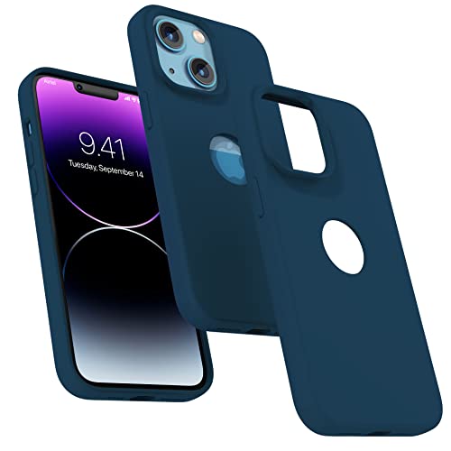 Image of Vaku Luxos Liquid Silicon Logo-Cut for iPhone 14 Plus Cover Case, Soft TPU, Shockproof, Scratch Resistant, 6 Feet Drop Protection, Compatible with iPhone 14 Plus Back Cover - Navy Blue