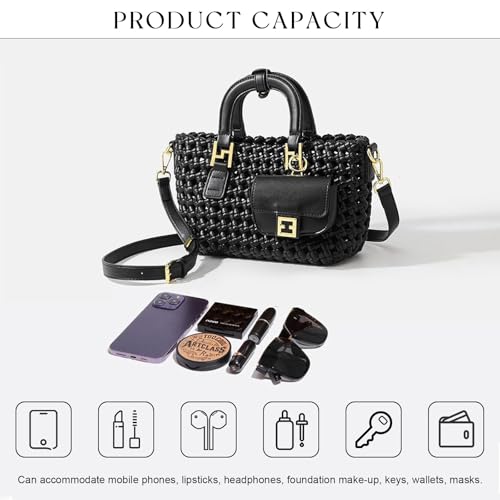 Bolso Tote tejido para mujer, bolso cruzado con asa miniatura 4