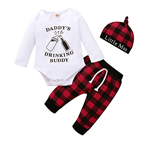 Image of Baby Boy Clothes Newborn Christmas Outfit Cute Baby Stuff Plaid Bodysuit Pants Gifts Set Infant Baby Boys Christmas Outfits 3-6 Months