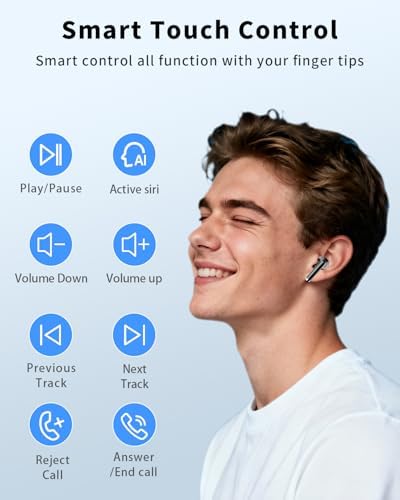 Wireless Earbuds, Bluetooth 5.4 Headphones with 50H Playback, Deep Bass Stereo Ear Buds Clear Calls with LED Power Display, Wireless Headphones with Noise Cancelling Mic for Phone/Laptop, Carbon black - 5