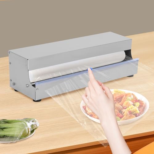 PERFERATE Manual Food Wrap Film Dispenser Stainless Steel Film Wrapp Holder with Sliding Blades Commercial Stretch Film Packing Wrapper Fits 10'' - 18'' Rolls for Food Packaging