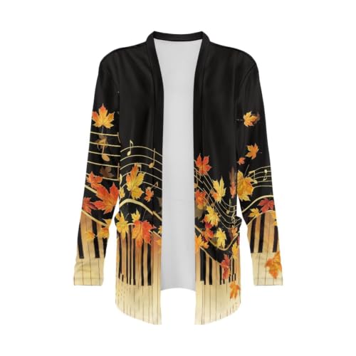 Image of Fall Maple Leaf Cardigan Sweaters for Women Long Sleeve Cardigan Soft Drape Open Front Dusters V-Neck Jackets Dressy
