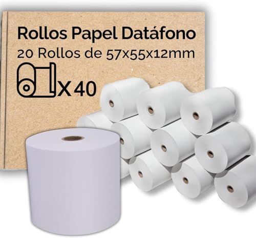 40 Rollos de Papel Térmico para TPV, 57x35x12mm, Sin BPA, Blanco, Compatible Universal para Datáfonos e TPV(40UD)