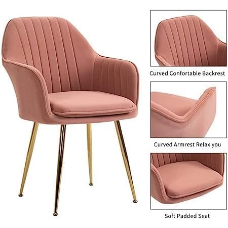 Image of Pink Velvet Chair for Home | Modern Accent Armchair in Soft Velvet Fabric with Golden Legs | Set of 2 Premium Accent Chair for Living Room Bedroom Restaurent | Pink, 2 pc (Pink)