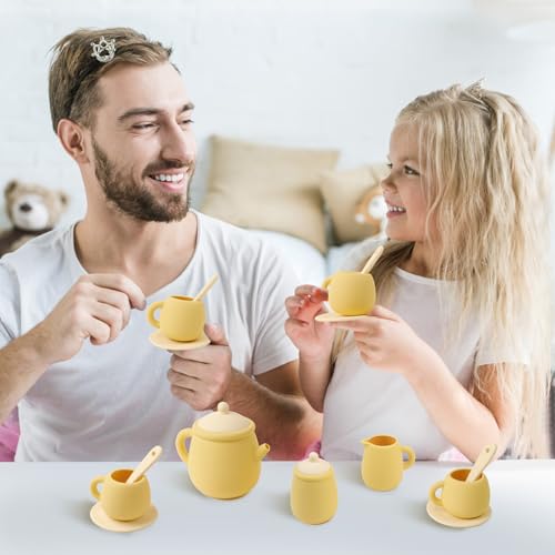 Image of MCGMITT Toy Tea Set, Silicone Tea Party Set for Little Girls Boys, 15 Pcs BPA Free Dishwasher Safe Pretend Tea Set for Toddlers Kids Age 3-6, Non Breakable Cute Toy Kitchen Accessories for Children