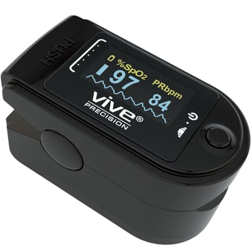 Vive Precision Pulse Oximeter - Oxygen Monitor Fingertip, Heart Rate Medical Grade Sensor LED Display - Accurate Finger Meter For Saturation SpO2, Lanyard & Batteries Included