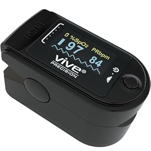 Vive Precision Pulse Oximeter – Oxygen Monitor Fingertip, Heart Rate Medical Grade Sensor LED Display – Accurate Finger Meter For Saturation SpO2, Lanyard & Batteries Included
