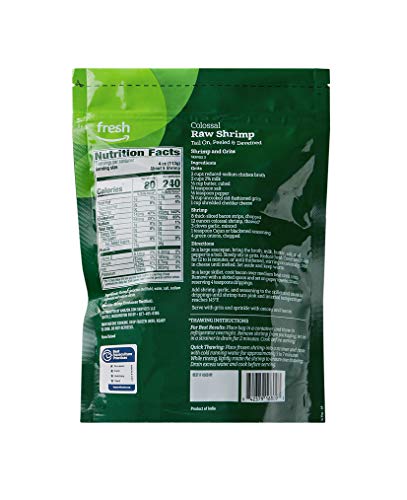 Fresh Brand – Raw Colossal Peeled & Deveined Tail On Shrimp (16-20 Count/Pound), 12 Oz (Frozen), Responsibly Sourced, Phosphate Free #TOP1