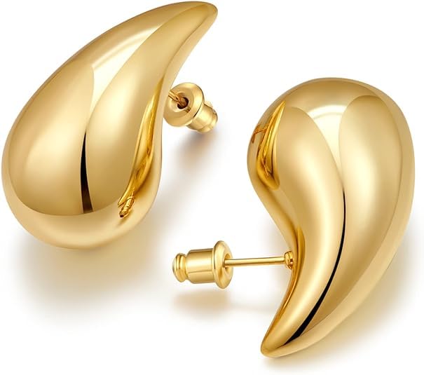 GenericChunky Gold Hoop Earrings for Women Girls, Lightweight Waterdrop Hoops Tear Drop Gold Trending，Oversized Statement Style Earrings ，Hypoallergenic Earrings Fashion Jewelry