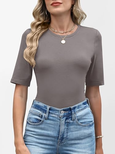 Image of ANRABESS Womens Half Sleeve Tops Crewneck Shirts Basic Fit Work Tee